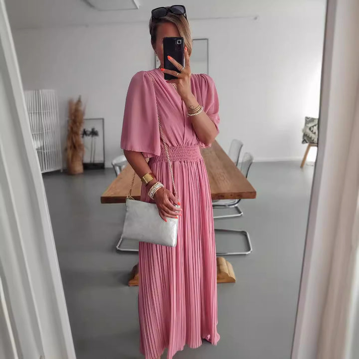 Damen Eleganter Jumpsuit mit tiefem V-Ausschnitt und voluminösen Ärmeln Drune