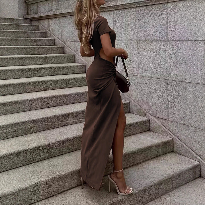 Damen Maxikleid mit seitlichem Schlitz und Knoteinsatz Drune