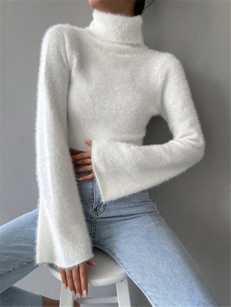 Damen figurbetontes Rollkragenoberteil mit oversized Ärmeln Drune