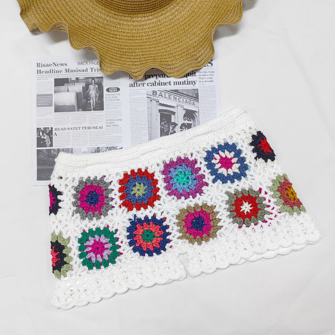 Damen Häkelshorts mit buntem Granny-Quadrat-Muster Drune