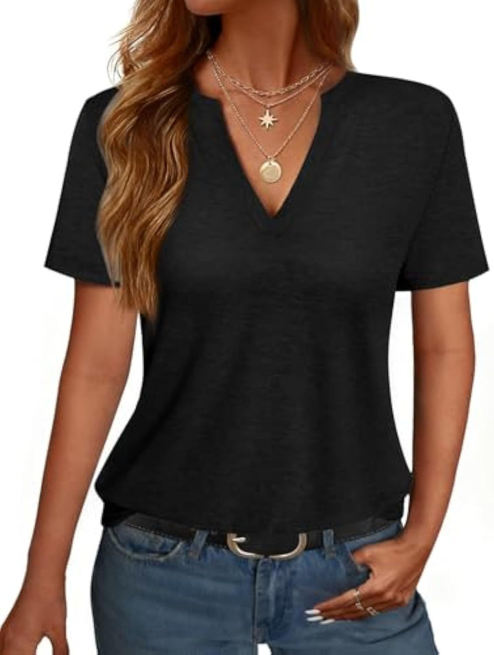 Damen V-Ausschnitt T-Shirt mit legerem Schnitt und sanftem Stoff Drune