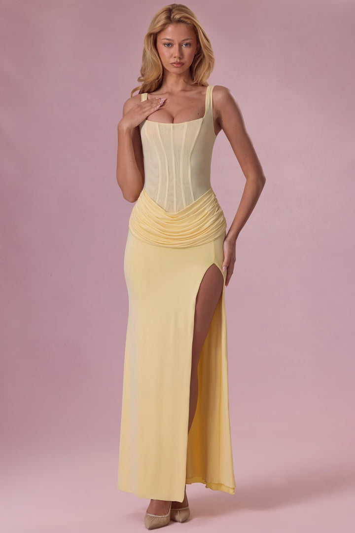 Damen Charmantes Maxikleid mit strukturierter Corsage und hohem Schlitz Drune