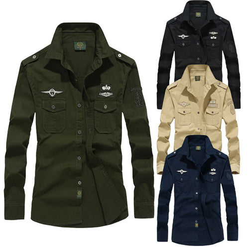 Herren nan Fieldshirt im Vintage-Militärstil mit aufgesetzten Brusttaschen und dekorativen Patches Drune