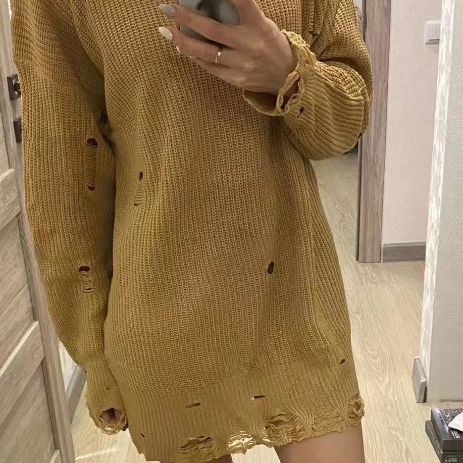 Damen Grobstrick Pullover mit V-Ausschnitt und lässigem Schnitt Drune