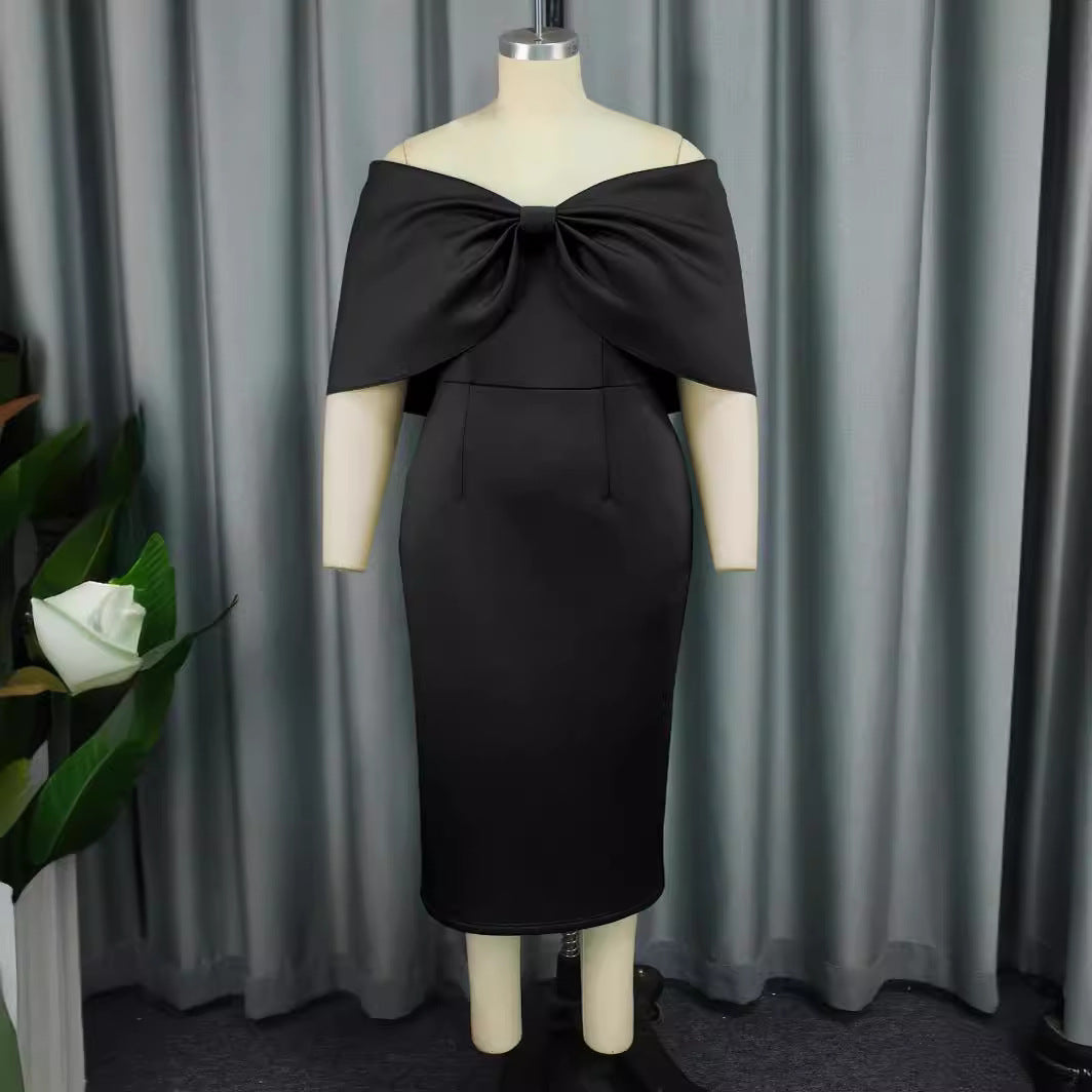 Damen Elegantes Midi-Kleid mit übergroßem Schleifen-Detail Drune