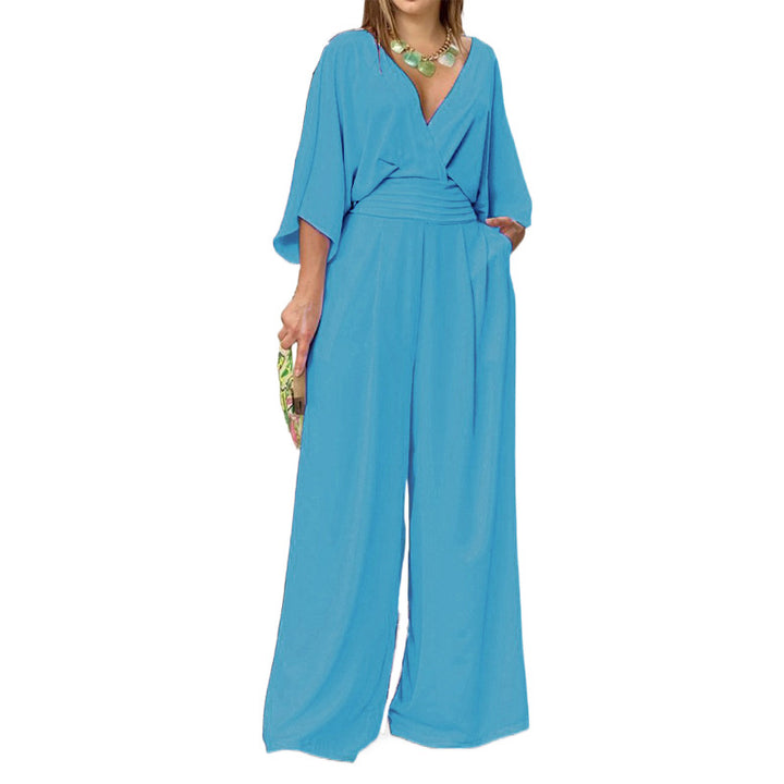 Damen Eleganter Jumpsuit mit weitem Bein und Wickeloberteil Drune