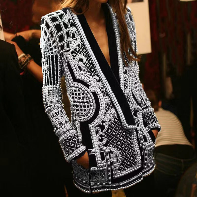 Damen Glamouröser Blazer mit Paillettenverzierung Drune