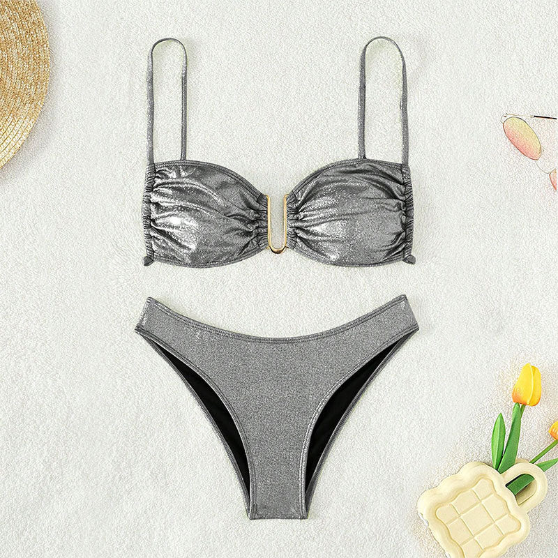 Damen Glitzernder Bikini mit Raffungen Drune