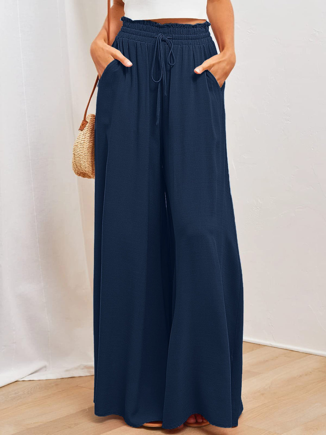 Damen weit geschnittene Sommerhose mit elastischem Bund und praktischen Taschen Drune