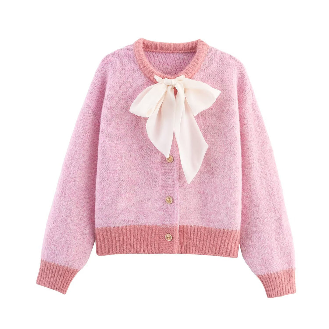 Damen Gemusterte Strickjacke mit Schleifenverzierung Drune