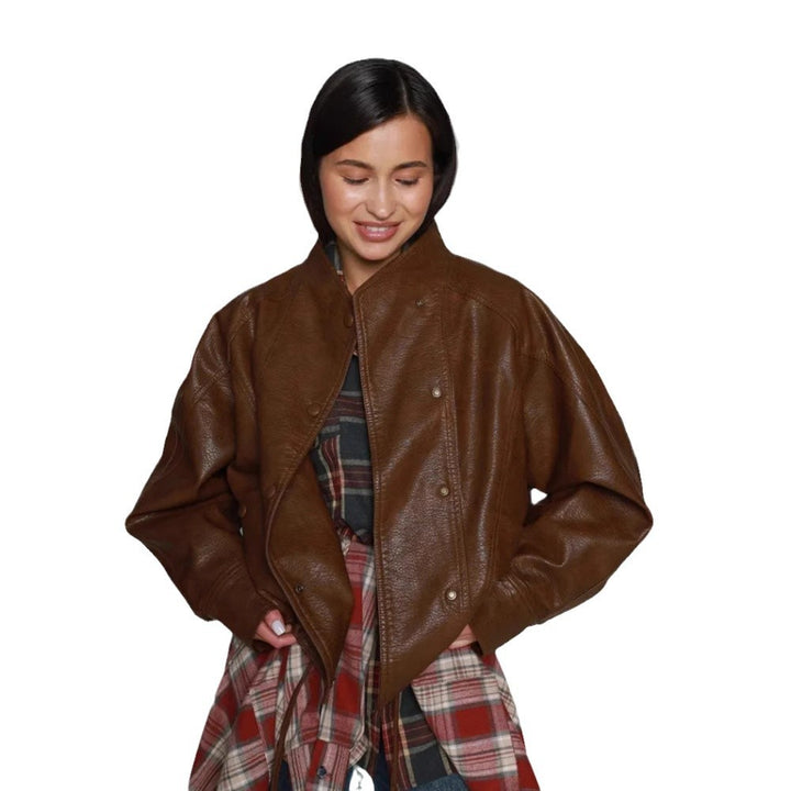 Damen modische und lässige Lederjacke im sportlichen Design Drune