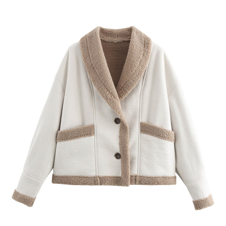 Damen gemütliche Fleecejacke mit großem Kragen Drune