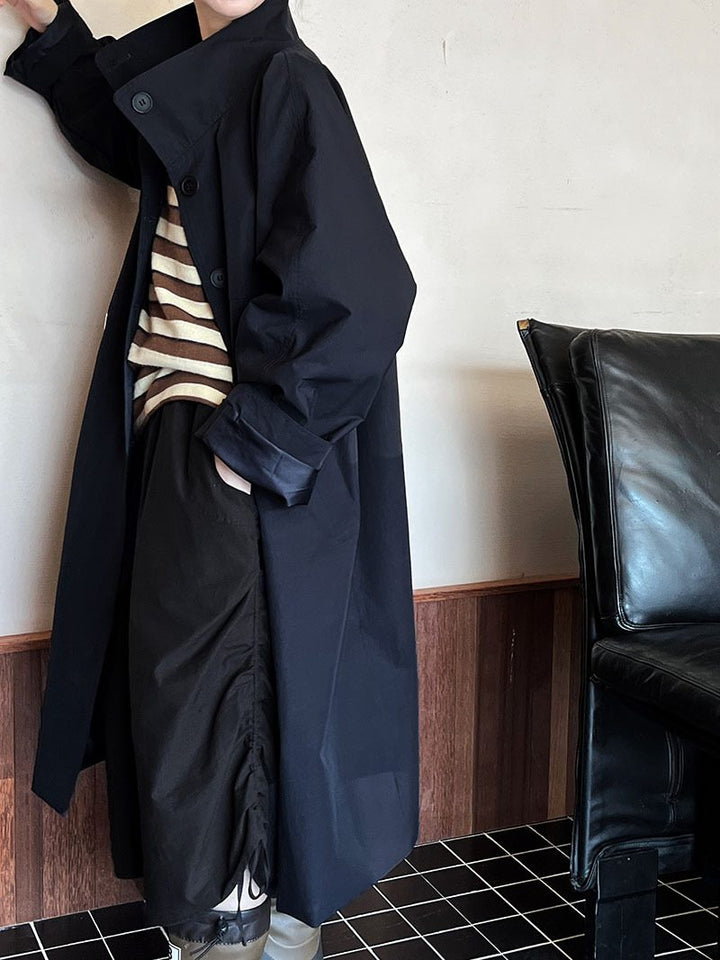 Drune | langer Trenchcoat - Minimalistisch & Entspanntes Fit - Offenes Vorderdesign - Herbst & Winter Oberbekleidung