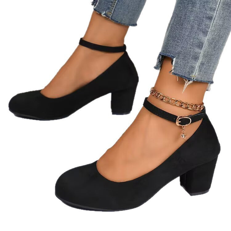 Damen Elegante Pumps mit breitem Blockabsatz und verstellbarem Knöchelriemen Drune