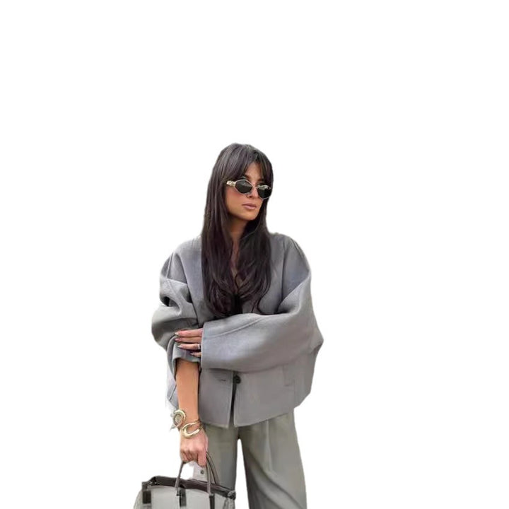 Damen kurze Strickjacke mit eleganten Knöpfen und weitem Schnitt Drune