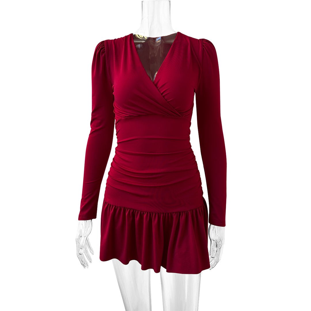 Damen Wickelkleid mit Rüschen und langen Ärmeln Drune