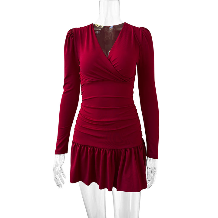Damen Wickelkleid mit Rüschen und langen Ärmeln Drune
