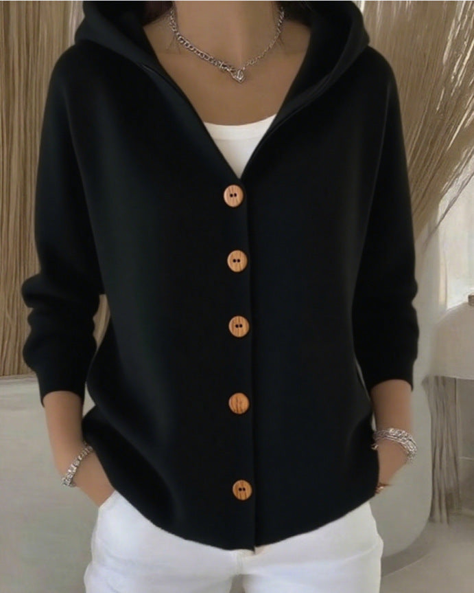 Damen Kapuzenstrickjacke mit Praktischen Knopfdetails und Lässigem Schnitt Drune