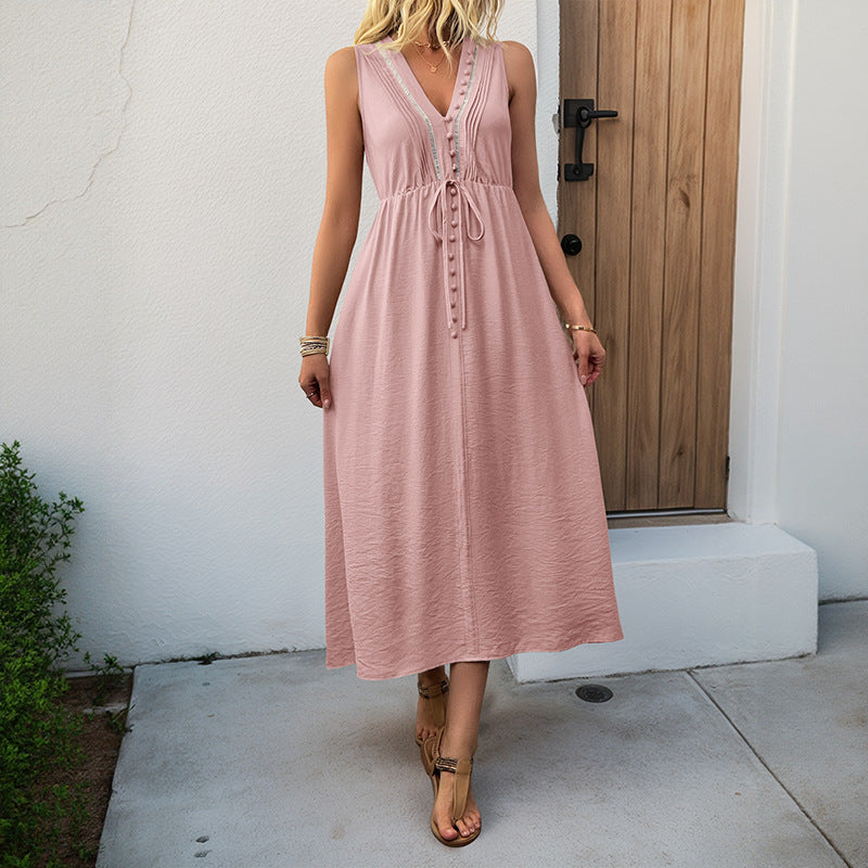 Damen Langarm-Wickelkleid mit dekorativen Knöpfen und elastischem Taillenzug Drune
