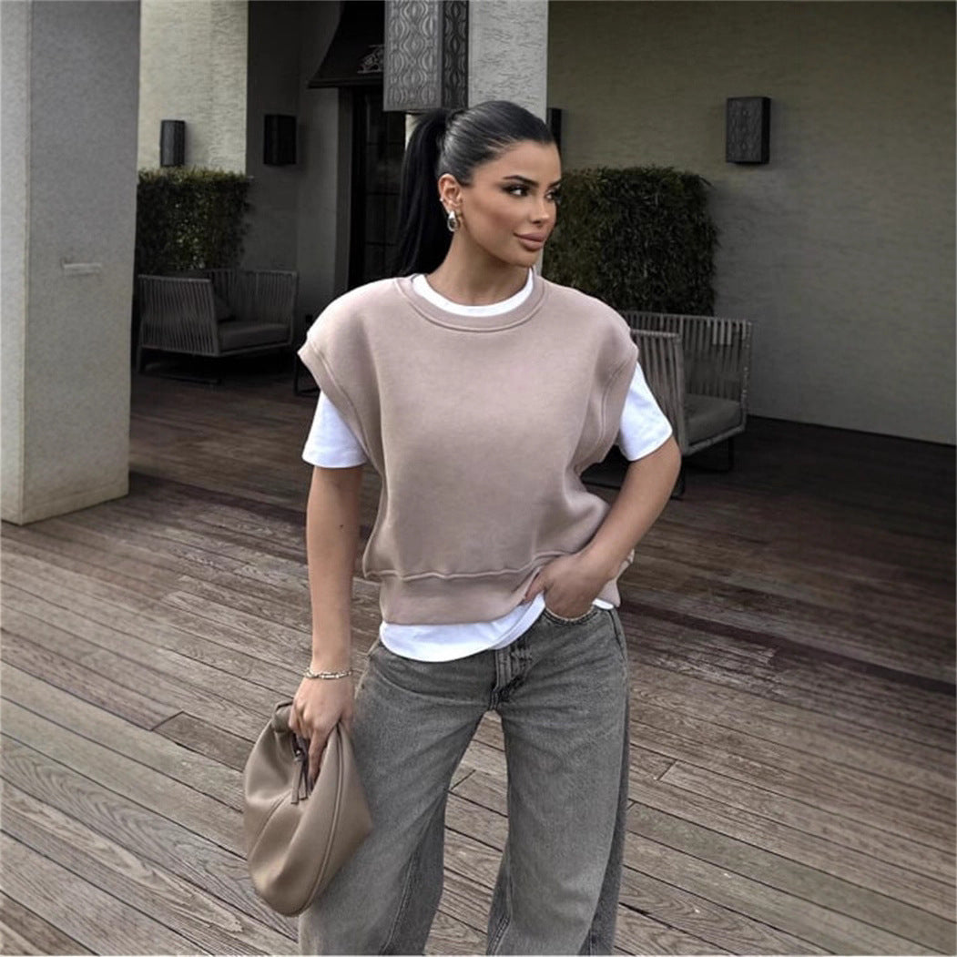 Damen lässiger Oversized-Sweatshirt mit breiten Ärmeln und hohem Bund Drune