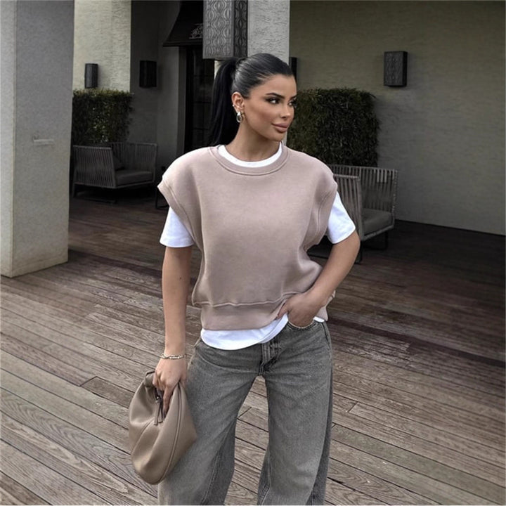 Damen lässiger Oversized-Sweatshirt mit breiten Ärmeln und hohem Bund Drune