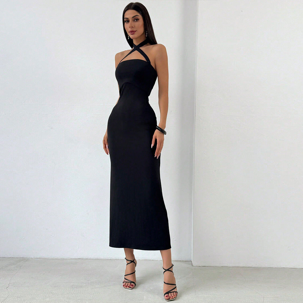 Damen Maxikleid mit raffiniertem Kreuz-Ausschnitt und figurbetonender Silhouette Drune