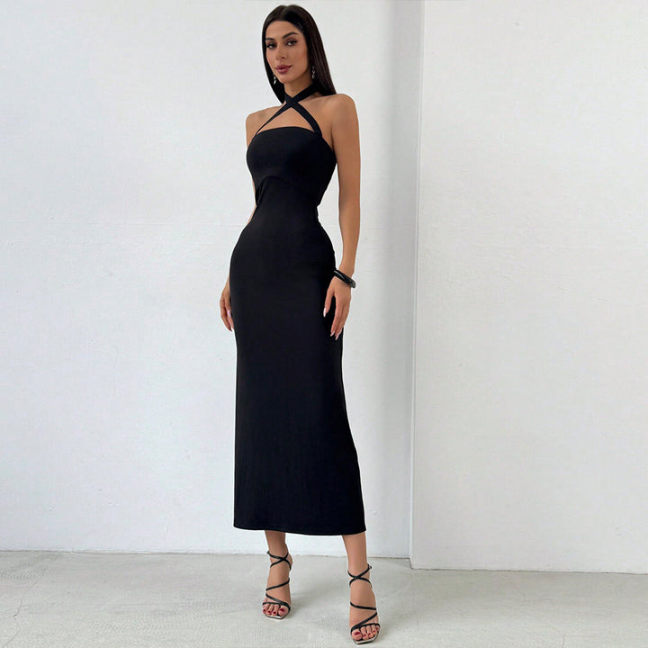 Damen Maxikleid mit raffiniertem Kreuz-Ausschnitt und figurbetonender Silhouette Drune