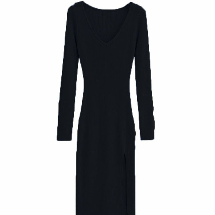 Damen Maxikleid mit elegantem V-Ausschnitt und seitlichem Schlitz Drune