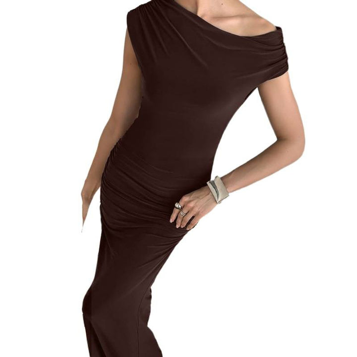 Damen Elegantes Maxikleid mit asymmetrischem Ausschnitt und Raffungen Drune