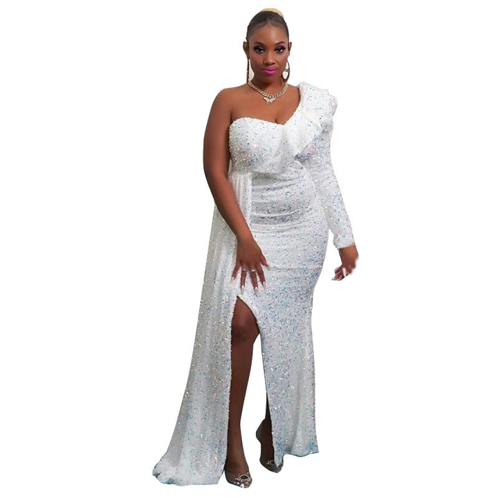 Damen Glitzerndes Abendkleid mit asymmetrischem Design und seitlichem Schlitz Drune