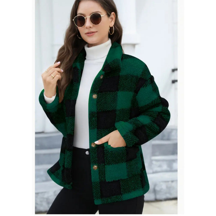 Damen kuschelige Plüschjacke mit Karomuster Drune