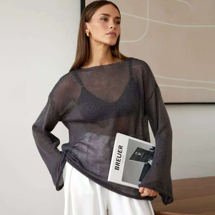 Damen luftiger Off-Shoulder Pullover mit weitem Schnitt aus feiner Strickqualität Drune