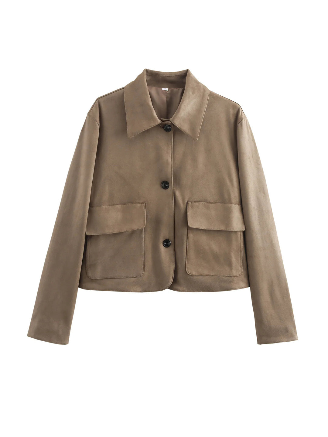 Damen modische Kurzjacke aus hochwertigem Wildlederimitat mit praktischen Taschen Drune