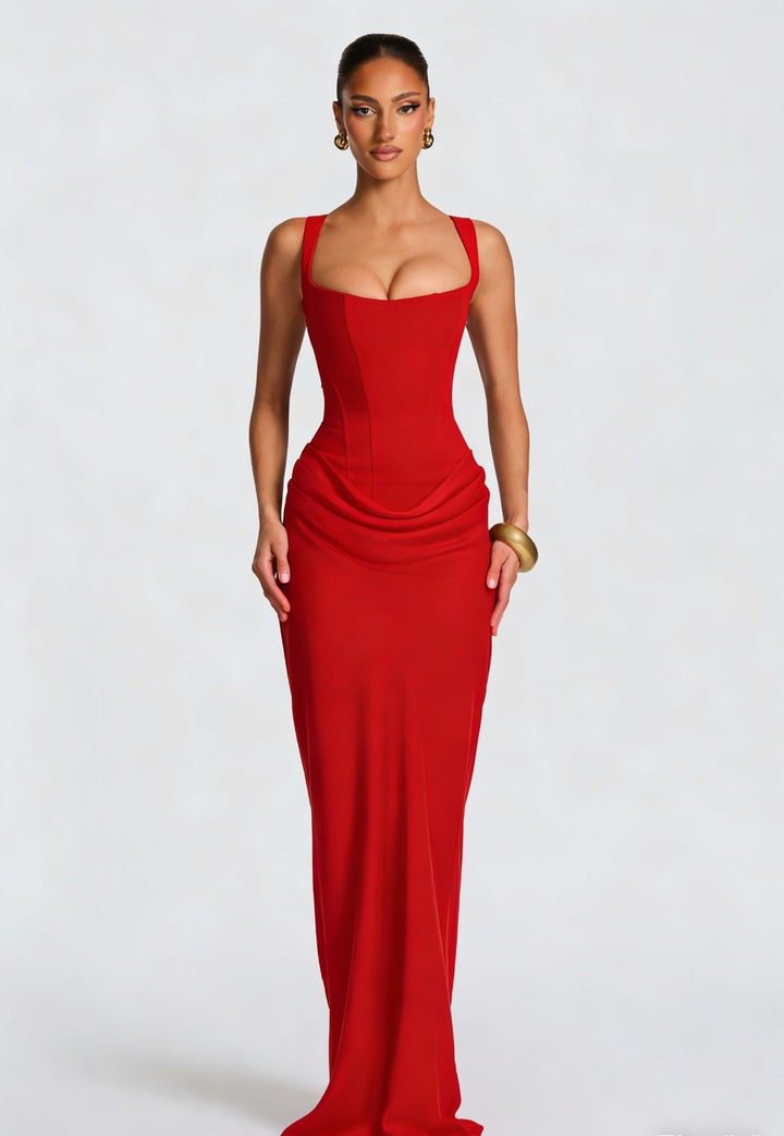 Damen Elegantes Maxikleid mit tiefem V-Ausschnitt und seitlichem Schlitz Drune