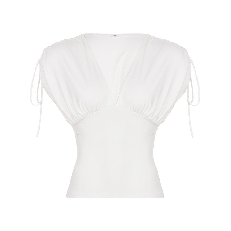 Damen Elegantes Wickeloberteil mit Rüschendetails und tiefem V-Ausschnitt Drune
