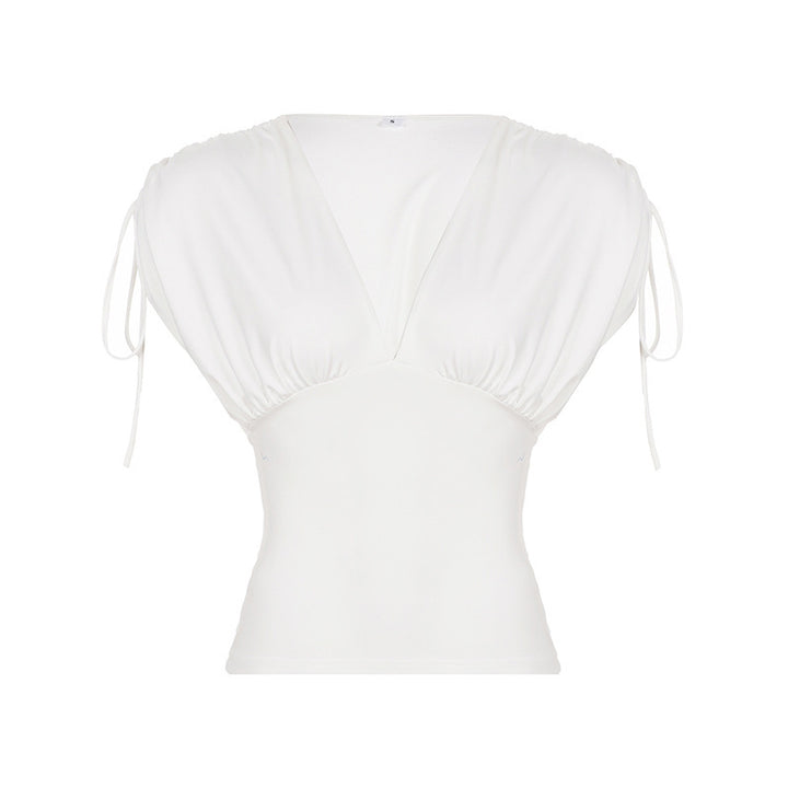 Damen Elegantes Wickeloberteil mit Rüschendetails und tiefem V-Ausschnitt Drune