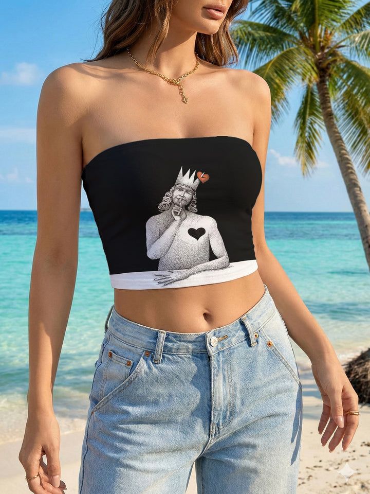 Damen Bandeau-Top mit floralem Vogelmotiv und elastischer Passform Drune