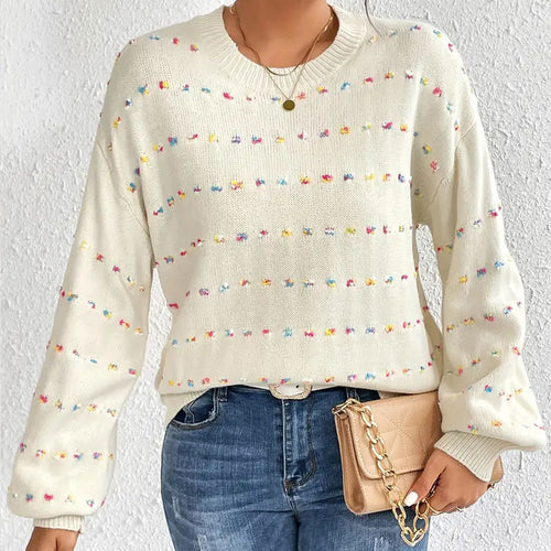 Damen Strickpullover mit buntem Knötchenmuster und weitem Schnitt Drune