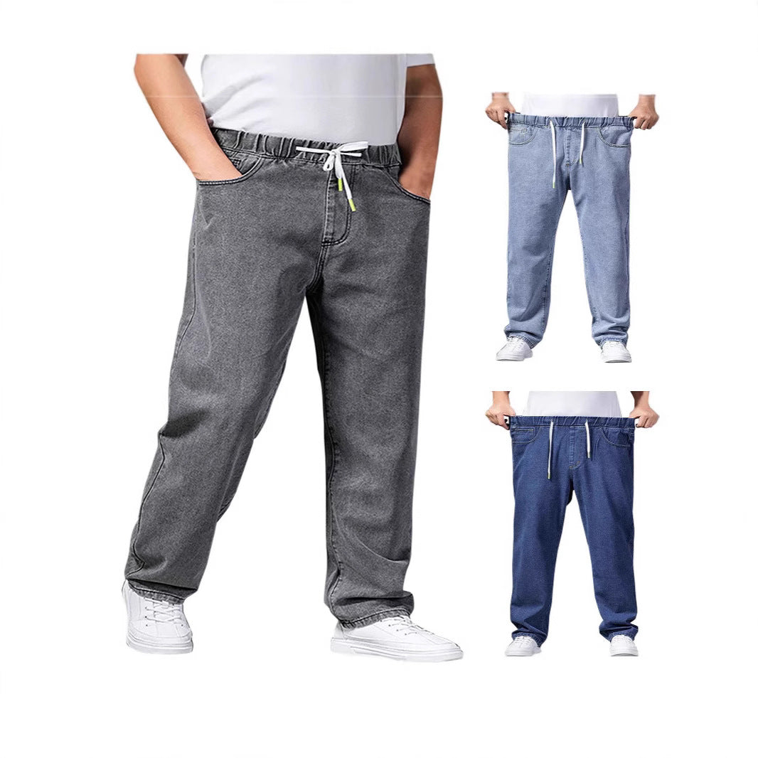 Herren nan weitenverstellbare Denim Jogginghose mit elastischem Bund und Kordelzug Drune