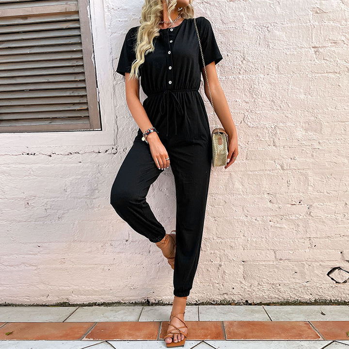 Damen Alltagsjumpsuit mit halbärmeligem Design und elastischem Bund Drune