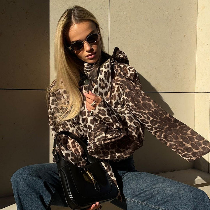 Damen Oversized Bluse mit einzigartigem Leopardenmuster Drune