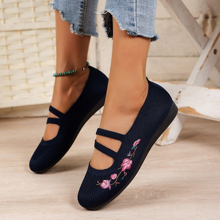 Damen Komfortable Ballerinas mit floralem Stickerei Drune