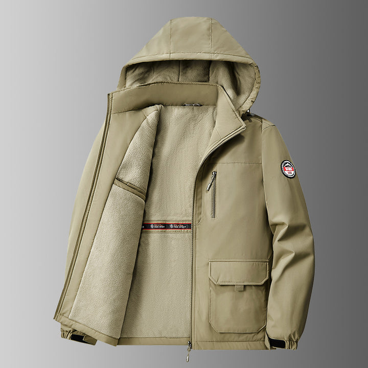 Herren nan gefütterte Softshell-Winterjacke mit Teddyfutter, verstellbarer Kapuze und multifunktionalen Taschen Drune