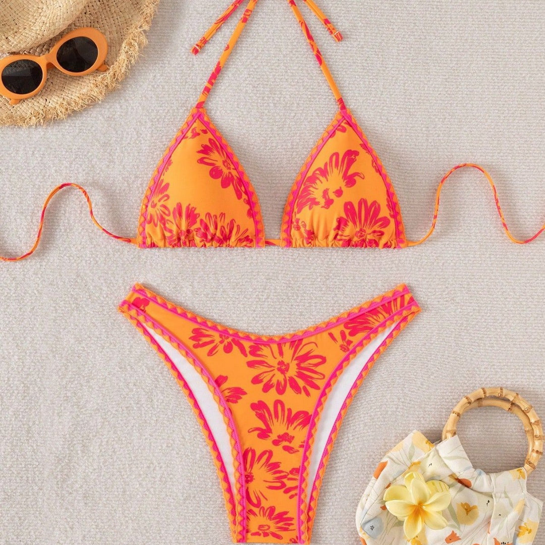Damen Triangel-Bikini mit verspieltem Blumenmuster Drune