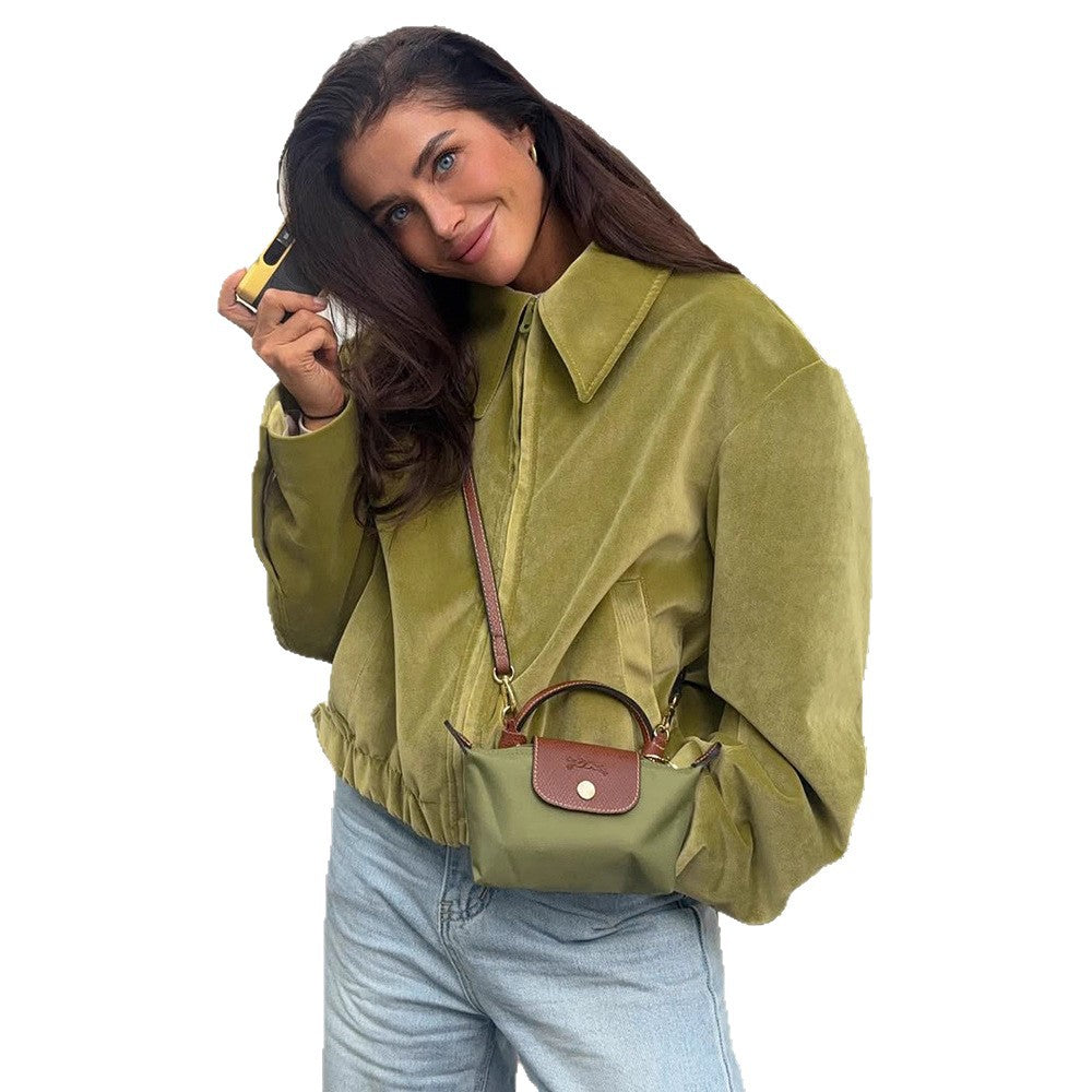 Damen modische Veloursjacke mit elastischem Saum Drune