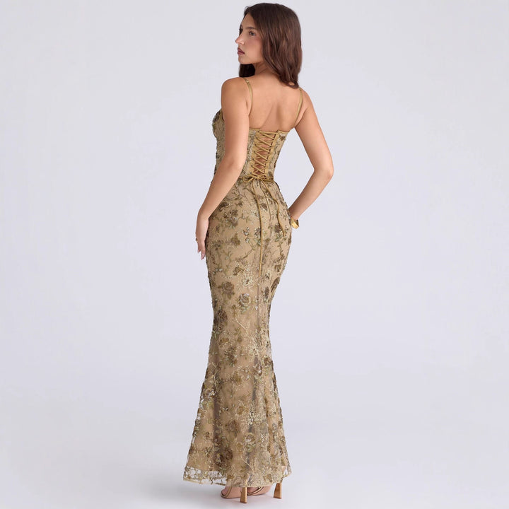 Damen nan besticktes Corsagenabendkleid mit transparenter Spitze und figurbetonter Silhouette Drune