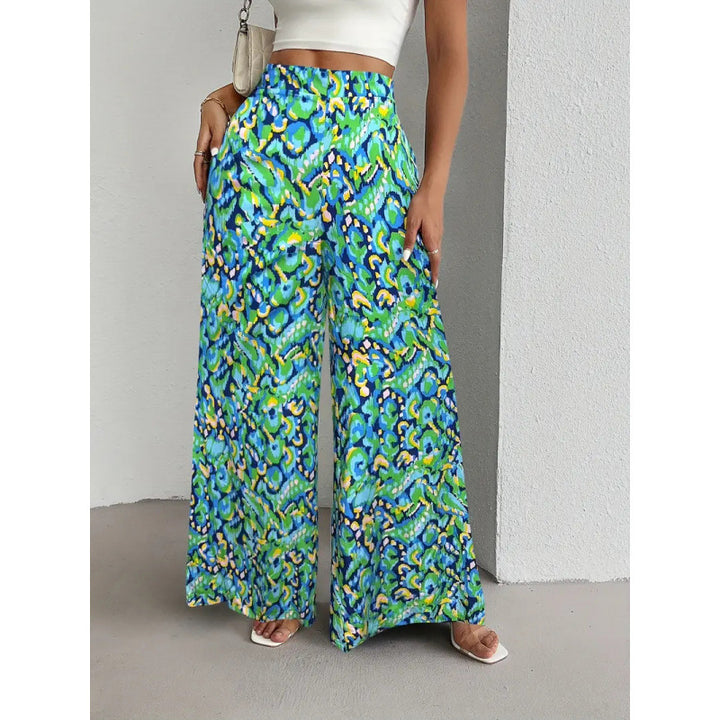 Damen Weite Palazzo-Hosen mit farbenfrohem Muster und hohem Taillenbund Drune