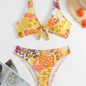 Damen Crop-Bikini mit floralem Knötchen-Design Drune