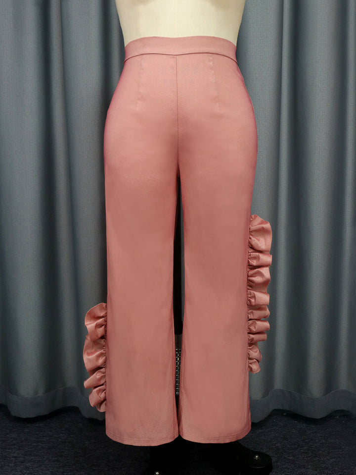 Damen elegante Palazzo-Hose mit voluminösen Rüschendetails Drune