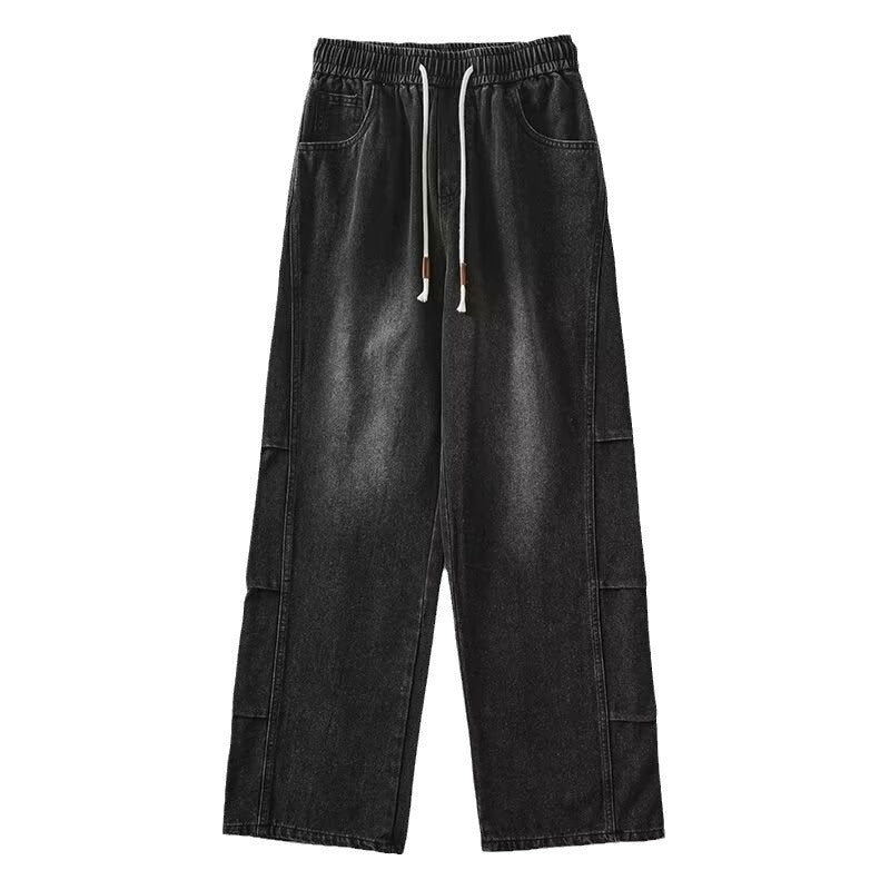 Herren lässige High-Waist Jeans mit weitem Schnitt und Kordelzug Drune